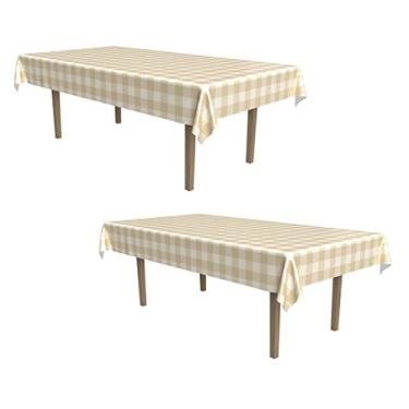 Imagem de Beistle 2 peças de capas de mesa retangulares de plástico para festas de fim de ano e dia a dia, decoração de dia de Ação de Graças, 137 x 274 cm, bege/creme