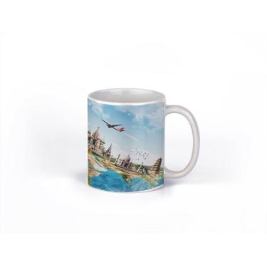 Imagem de Caneca ECF Viagem ao Redor do Mundo Branca Porcelana 325ml