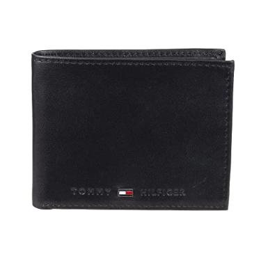Imagem de Tommy Hilfiger Carteira masculina de couro dobrável fina com bolso para moedas, Carvão, tamanho nico
