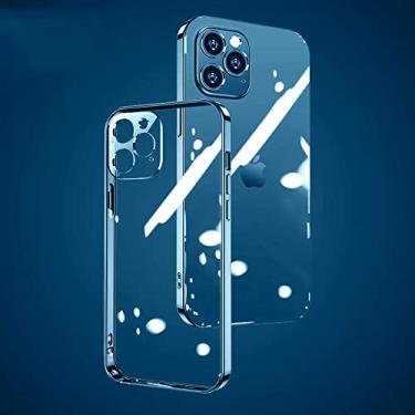 Imagem de Capa transparente para iphone 12 13 pro max traseira pc tpu capa de proteção de lente completa à prova de choque para iphone 11 pro capa transparente, azul, para iphone 13