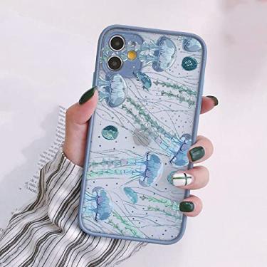 Imagem de Capa de telefone impressa bonito das medusas dos desenhos animados para iPhone 7 8 Plus SE 2020 X XR XS MAX 12 13 mini 11 Pro Max Matte Capa à prova de choque, medusa cinza azul 2, para iphone11