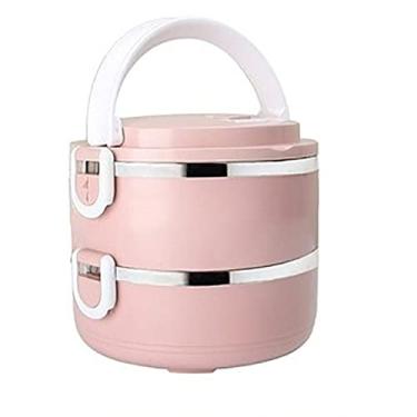 Imagem de Lancheira térmica de embalagem para microondas, caixa de armazenamento de lanches, lancheira de viagem, lancheira de transporte, para estudantes, trabalho adulto, lancheira (Rosa 2 Camadas)