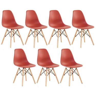 Imagem de Kit 7 Cadeiras Charles Eames Eiffel Dsw Com Pés De Madeira Clara Terracota