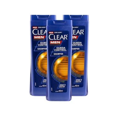 Imagem de Kit 3 Shampoos Anticaspa Clear Men Queda Control 400ml