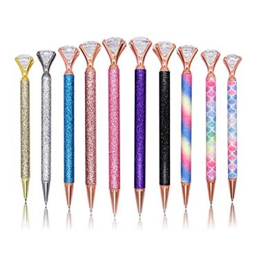 Imagem de Gullor Pacote com 10 canetas esferográficas de tinta preta com glitter de metal diamante com ponta média para escritório escolar de negócios, estilo C