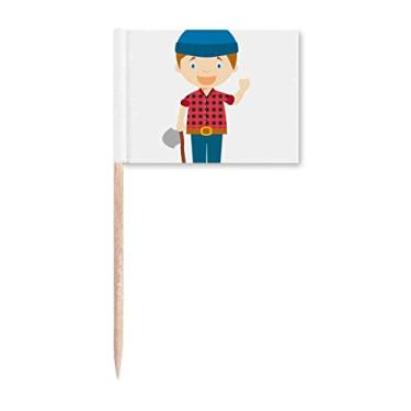 Imagem de Camisa de chapéu azul com desenho canadense, bandeiras de palito, marcador para decoração de festa