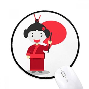 Imagem de Mouse pad branco vermelho japonês desenho animado tapete redondo para computador