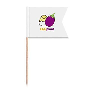 Imagem de Bandeiras de palito de dente semelhantes com berinjela, marcação de rotulagem para bolo de festa, prato de queijo