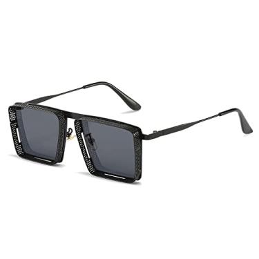 Imagem de Óculos de sol quadrados vintage com armação de rede oca para mulheres moda óculos de sol masculino liga punk tons hip hop óculos grossos, 3, tamanho único