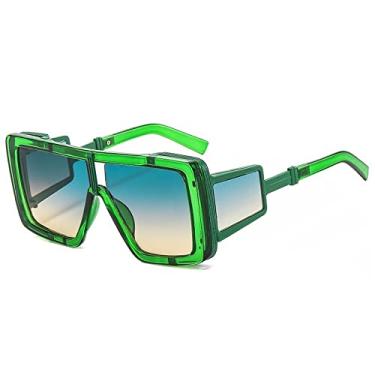 Imagem de Óculos de sol de luxo de uma peça para mulheres vintage quadrado grande gradiente óculos de sol masculinos pernas largas tons bege, 6, tamanho único