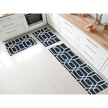 Imagem de Jogo Tapete e Passadeira Antiderrapante em Jacquard - 1,30x0,45m e 65x45cm (Diamantes Preto)