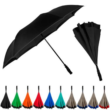 Imagem de Guarda-chuva invertido inversa grande de 122 cm à prova de vento invertido – Dossel de camada dupla leve para viagens para mulheres e homens, fecho reverso portátil, Preto, Full Size Inverted, Inversa