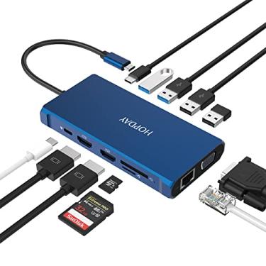 Imagem de Estação de ancoragem para laptop HOPDAY 12 em 1, tela tripla Thunderbolt 3, hub USB C, adaptador multiportas HDMI duplo com VGA + Ethernet + 100W PD + USB-C+4 USB + SD/TF Dock para