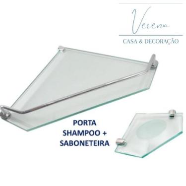 Imagem de Prateleira Porta Shampoo Vidro + Saboneteira Canto Incolor - Vildrex