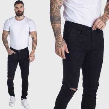 Imagem de Calça Hno Jeans Premium Rasgada Skinny Com Elastano Preto