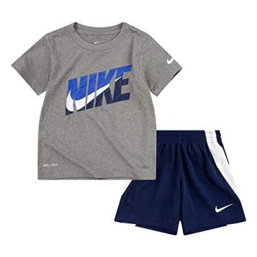 Imagem de Conjunto de 2 peças de camiseta e shorts Nike Dri-Fit (azul marinho (76G054-U90)/cinza, 24 meses)