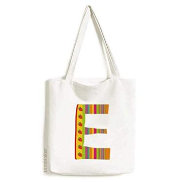 Imagem de E alfabeto bolsa de lona com estampa fofa de morango bolsa de compras casual bolsa de mão