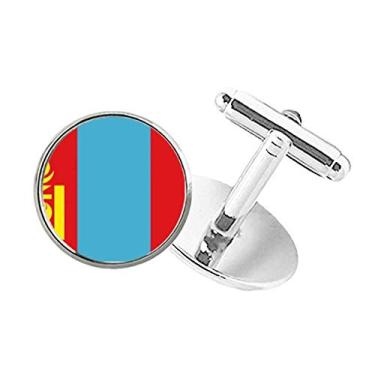 Imagem de DIYthinker Abotoaduras com clipe de botão redondo com bandeira nacional da Mongólia