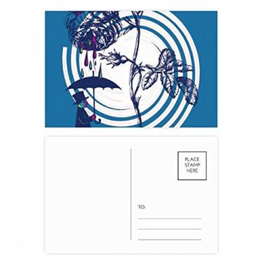 Imagem de Plant Leaves – Conjunto de chapéu de guarda-chuva rosa com flores, cartão de felicitações