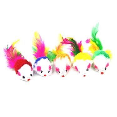Imagem de 10 peças Cor de gato Rabo de pelúcia Gato Realístico Pequeno Mouse Cor Aleatória Brinquedo Divertido para Gatos (Cores Mistas) - Brinquedos para Gatos