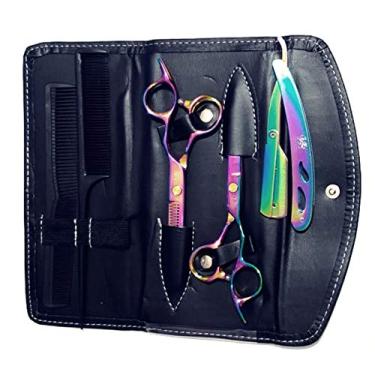 Imagem de Kit Tesoura Cabeleireiro Barbeiro Fio Navalha 6.0 Desfiadeira 6.0 + Navalha + Estojo Furta Cor