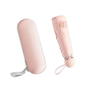 Imagem de Guarda-chuva portátil e leve para viagem, 8 varetas, sol e chuva, com estojo, design compacto, para homens, mulheres e meninas, multicor (rosa)