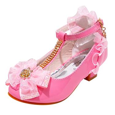 Imagem de Sandálias modernas para meninas, decoração floral de renda, salto médio, modelo diamante brilhante, rosa, 3 Big Kid