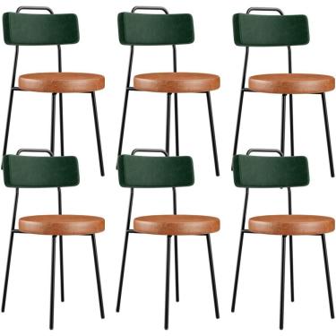 Imagem de Kit 06 Cadeiras Estofada Para Sala Jantar Barcelona L02 Facto Verde Musgo Couríssimo Camel - Lyam