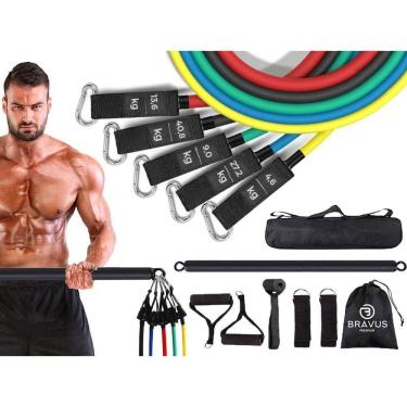 Imagem de Kit Tubing Premium Extreme Elástico Extensor Com Barra De Exercícios Bravus