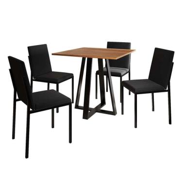 Imagem de conjunto de mesa de jantar com tampo imbuia e 4 cadeiras mônaco veludo preto