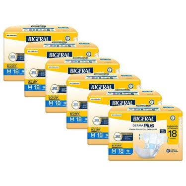 Imagem de Kit 6 Fraldas Geriátricas Bigfral Derma Plus M com 18un cada