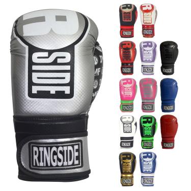 Imagem de Ringside Apex Bag Gloves, IMF-Tech Luvas de boxe com suporte seguro para o pulso, luvas de boxe sintéticas para homens e mulheres, prata/preta, P/M