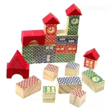 Imagem de Brinquedo Blocos De Montar Casinhas Construções De Madeira Futuro Engenheiro