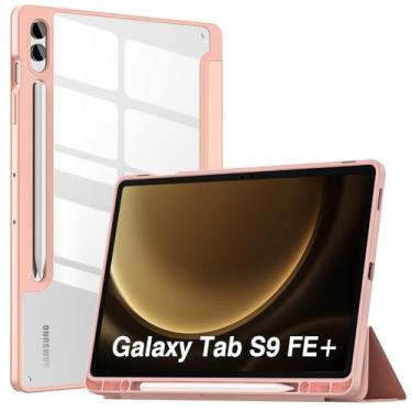 Imagem de MoKo Capa para Samsung Galaxy Tab S9 FE Plus 12,4 polegadas 2023 (SM-X610/SM-X616), capa leve de três dobras para tablet TPU transparente + capa traseira de PC com compartimento para suporte de caneta/despertar automaticamente, ouro rosa