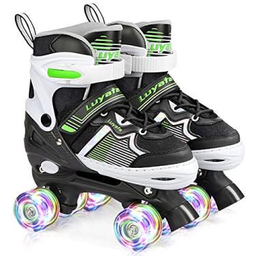 Imagem de Patins para crianças meninos e meninas, 4 tamanhos de patins ajustáveis com rodas iluminadas para crianças (M, preto + verde)