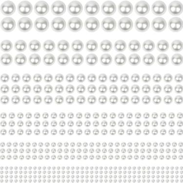 Imagem de Meia Pérola Adesiva Autocolante/Cor Branca, Creme Tamanho 4mm-6mm-8mm-10mm, Cartela Adesiva Meia Pérola Artesanato (Branco, 10mm/84 Unidades)