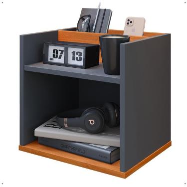 Imagem de Mesa de Cabeceira Suspensa Madri Divisória Organizadora Nicho Mesinha Decorativa Quarto Casal Solteiro - Cinza/Cinamomo - RPM Móveis
