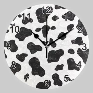 Imagem de CHIFIGNO Relógio de parede preto e branco com círculo de pele de vaca, relógios criativos de dupla finalidade, relógios de parede silenciosos operados por bateria para escritório, casa, cozinha