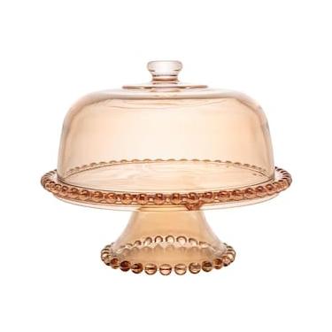 Imagem de Prato para Bolo Wolff Pearl com Tampa e Pedestal em Cristal Âmbar - 31 cm