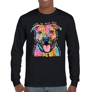 Imagem de Camiseta de manga comprida Dean Russo Pets Art Pit Bull Everyone Has Best Dogs, Preto, 3G