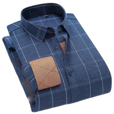 Imagem de Camisas masculinas quentes de lã acolchoadas de manga comprida, blusas confortáveis e grossas, botões de botão único para homens, Bn5655-10, G