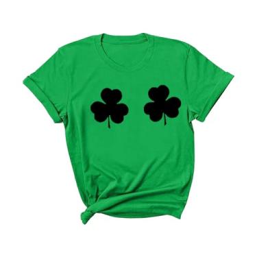 Imagem de PKDong Happy St Patrick's Day Shirts Women Solid Crew Neck Camiseta manga curta Irish Lucky Shamrock Dwarf Impresso Casual Tops, Z01 Verde nº 3, P