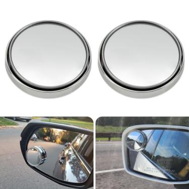 Imagem de PSLER Espelho retrovisor convexo redondo HD de 5 cm - Acessórios de espelho retrovisor lateral grande angular 360 com parte traseira autoadesiva para carro, SUV e caminhões, prata