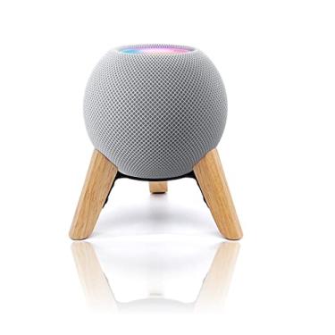 Imagem de Suporte de madeira real para Homepod Mini, tripé de madeira com moldura de metal, suporte seguro e estável com almofada de silicone antiderrapante protege o mini alto-falante inteligente da casa (cor: carvalho branco)