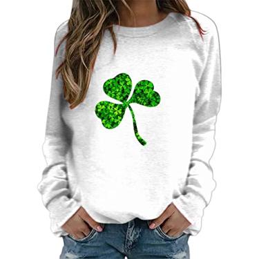 Imagem de Camiseta feminina St Patricks Day xadrez Shamrock verde St Patricks Top Lucky Irish Blessed pulôver roupas, Branco, M