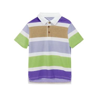 Imagem de Haloumoning Camisa polo listrada colorida para meninos camisetas de verão com fenda lateral 4-14 anos, Verde, 13-14 Anos
