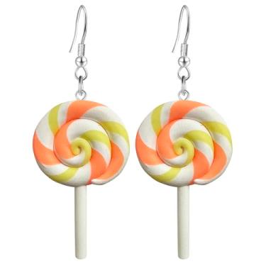 Imagem de Brincos de gota com pingente de pirulito colorido colorido arco-íris e gancho de Halloween para mulheres, adolescentes, meninas, adoráveis, doces, comida, açúcar, berloque, pendurado, hipoalergênico,