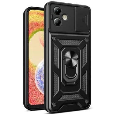 Imagem de Kainevy Capa resistente para Motorola Moto G14 com capa protetora para câmera Moto G14 à prova de choque com anel suporte magnético preto estético legal para homens meninos capa durável (preto)