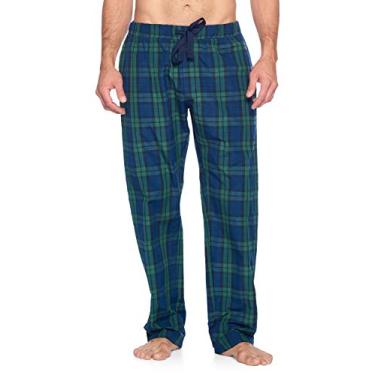 Imagem de Ashford & Brooks Calça de pijama masculina | Pijama xadrez de tecido para dormir e descansar, Relógio preto verde, X-Large,