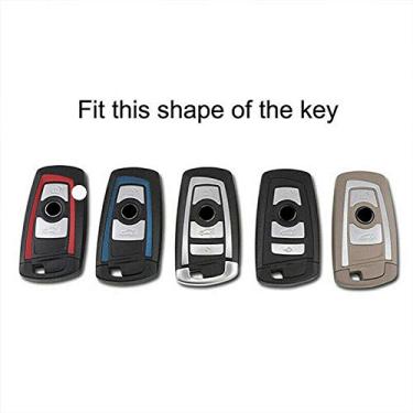 Imagem de YJADHU Corrente de couro TPU para chave de carro, apto para BMW 520 525 f30 f10 F18 118i 320i 1 3 5 7Series X3 X4 M3 M4 M5 E34 E90 E60 E36,3 botões pretos
